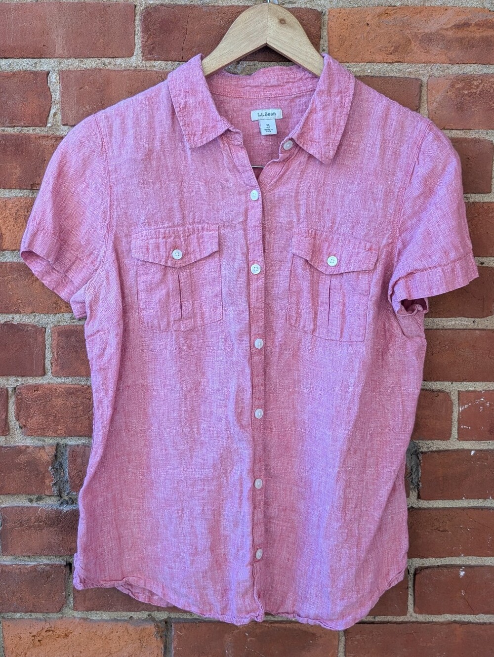 L.L. Bean 100% Linen Short-Sleeve Button-Up Shirt
